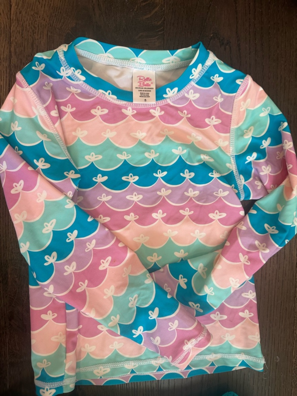 Ruffle Butts Turquoise Pink Multi Mermaid-Scale Rashguard Set - Picture 2 of 2